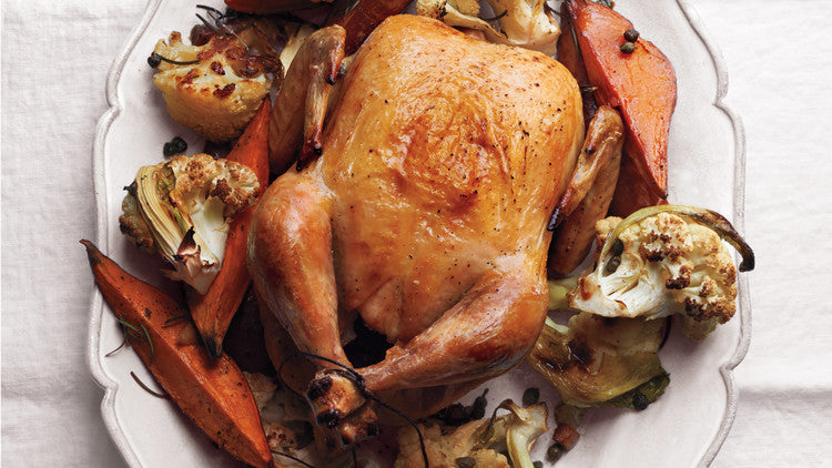 Roast Chicken with Cauliflower and Sweet Potatoes
