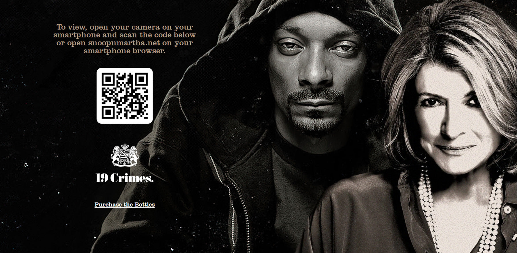 Snoop and Marth QR Code directing to Web AR or go to snoopnmartha.net in smartphone browser