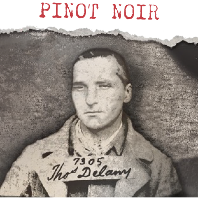 19 Crimes Pinot Noir label with old ripped photo of Thomas Delaney