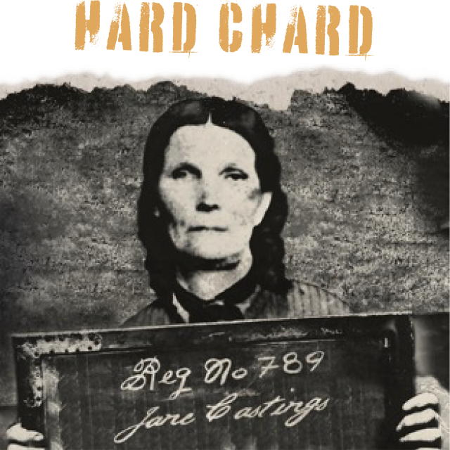 19 Crimes Hard Chard wine label with old ripped photo of Jane Castings