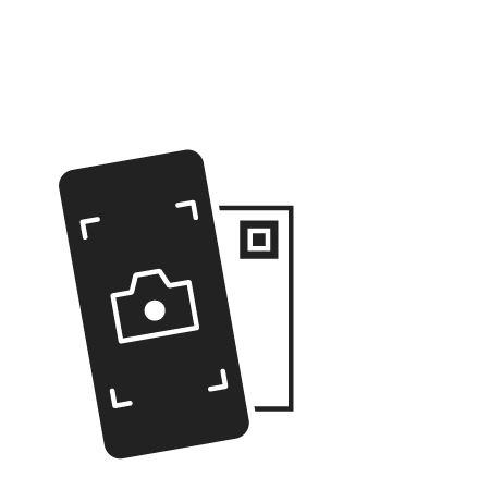 Screenshot of "How to" video. A hand holding a phone in camera mode scanning a QR code